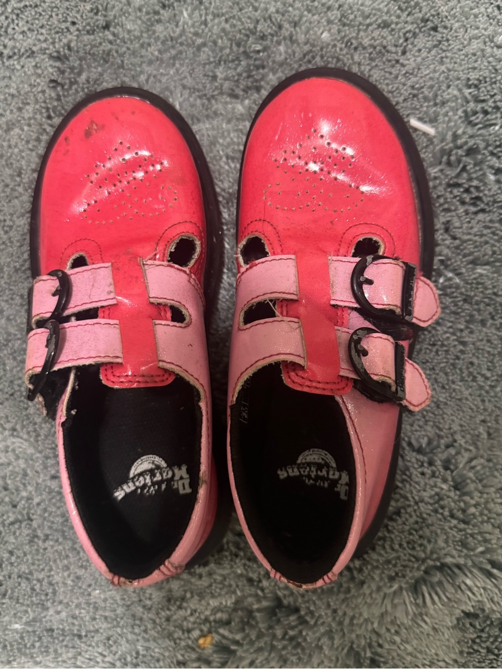 Dr. Martens Kids Two-Tone Pink and Red Buckle Shoes